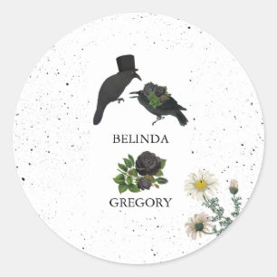 Gothic Halloween Black Roses Crows Wedding Classic Round Sticker