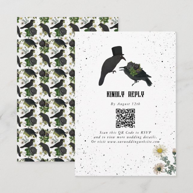 Gothic Halloween Black Roses Crows Wedding Enclosure Card (Front/Back)