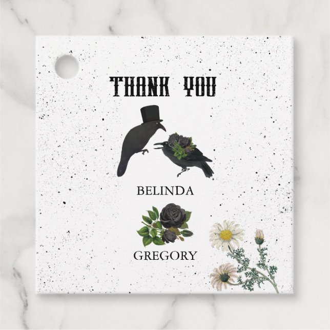 Gothic Halloween Black Roses Crows Wedding Favour Tags (Front)