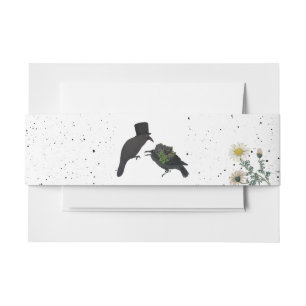 Gothic Halloween Black Roses Crows Wedding Invitation Belly Band