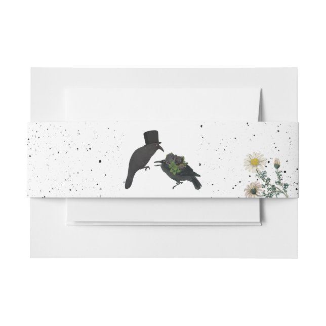 Gothic Halloween Black Roses Crows Wedding Invitation Belly Band (Front Example)
