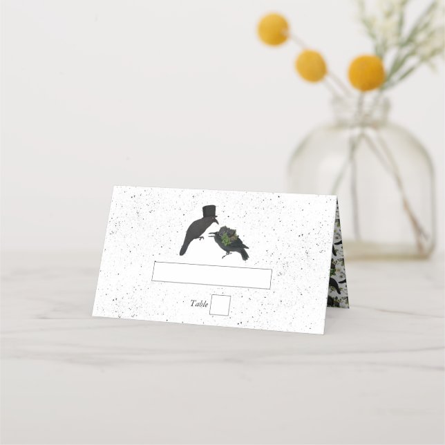 Gothic Halloween Black Roses Crows Wedding Place Card (Front)