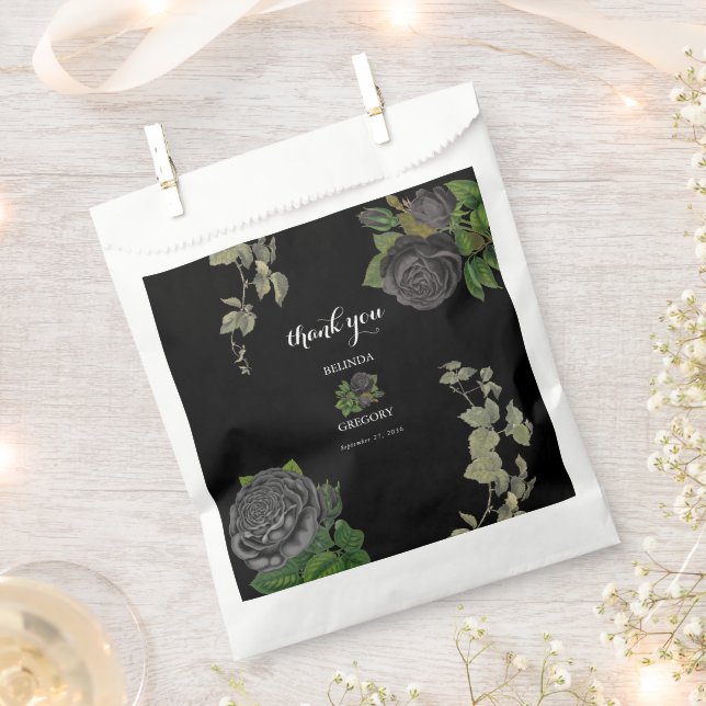 Gothic Halloween Black Roses Wedding Favour Bags (Clipped)