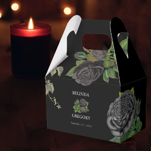 Gothic Halloween Black Roses Wedding Favour Box