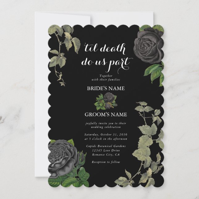 Gothic Halloween Black Roses Wedding Invitation (Front)
