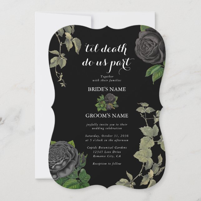 Gothic Halloween Black Roses Wedding Invitation (Front)