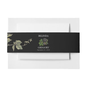 Gothic Halloween Black Roses Wedding Invitation Belly Band