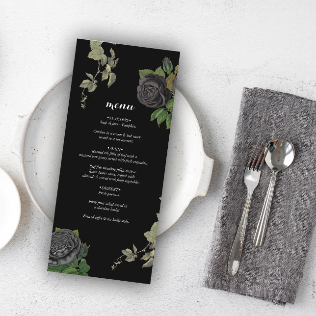 Gothic Halloween Black Roses Wedding Menu (Gothic Halloween Black Roses Wedding Menu)