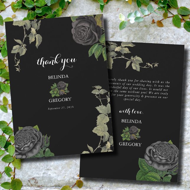 Gothic Halloween Black Roses Wedding Thank You Card (Gothic Halloween Black Roses Wedding Thank You Card)