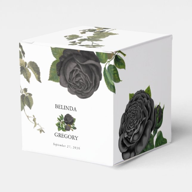 Gothic Halloween Black Roses White Wedding Favour Box (Front Side)