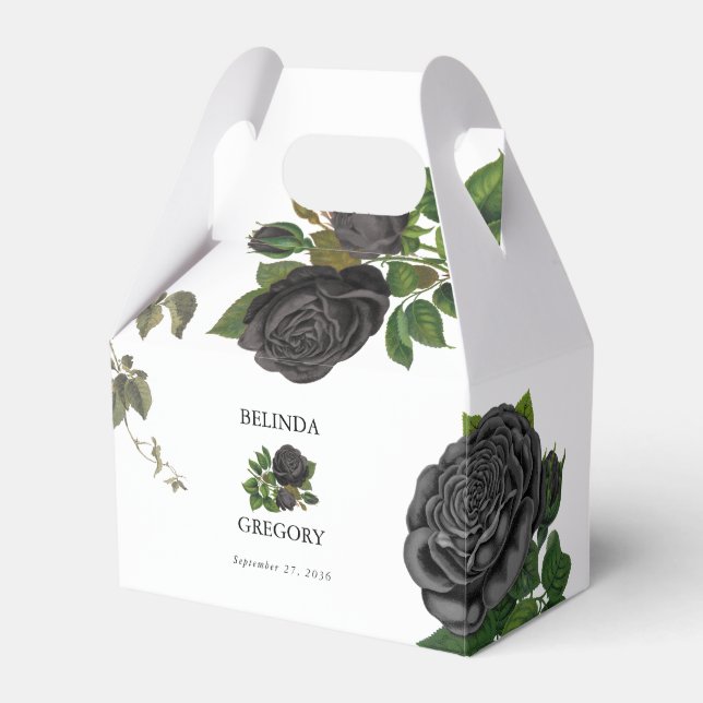 Gothic Halloween Black Roses White Wedding Favour Box (Front Side)