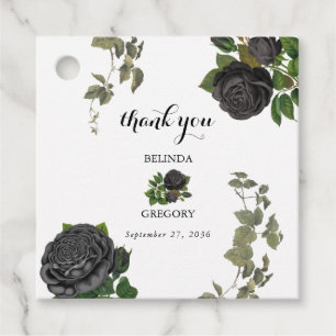 Gothic Halloween Black Roses White Wedding Favour Tags