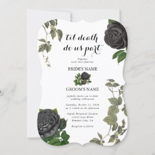 Gothic Halloween Black Roses White Wedding Invitation