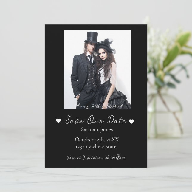 Gothic Halloween Black Save The Date Wedding  Invitation (Standing Front)