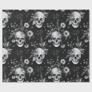 Gothic Halloween Botanical Skulls pattern Wrapping Paper