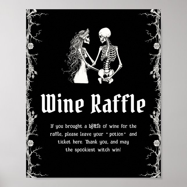 Gothic Halloween Bridal Shower Wine Raffle Sign (Front)