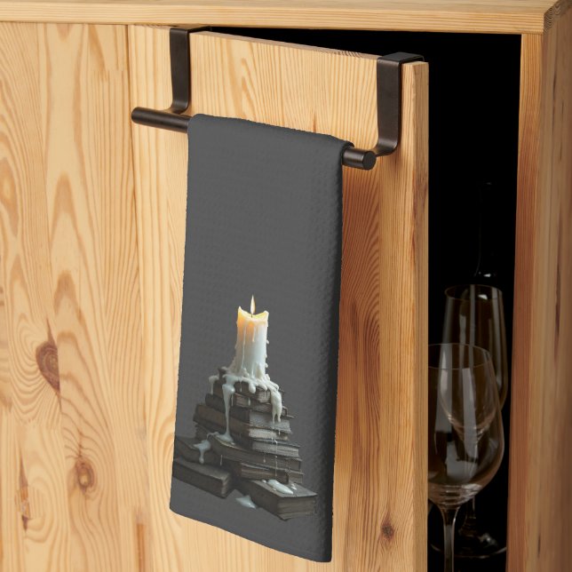 Gothic Halloween Candle & Books Tea Towel (Thirds Fold)
