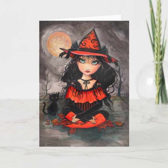 Gothic Halloween Card  Witch Cat (Front)