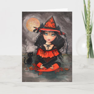 Gothic Halloween Card Witch Cat