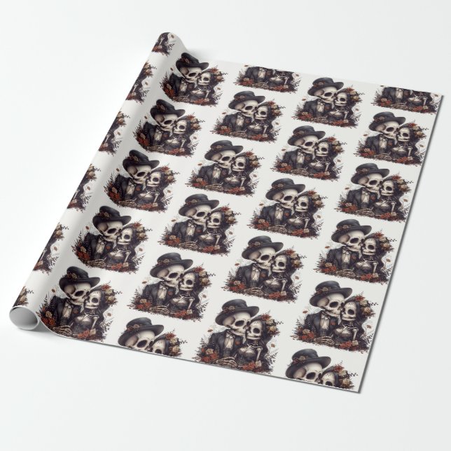 Gothic Halloween Couple  Wrapping Paper (Unrolled)