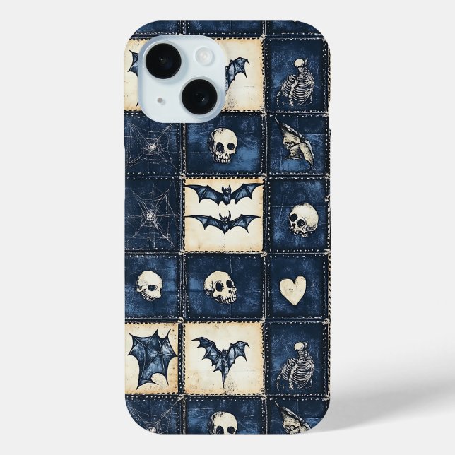 Gothic Halloween Denim Patchwork Pattern Case-Mate iPhone Case (Back)