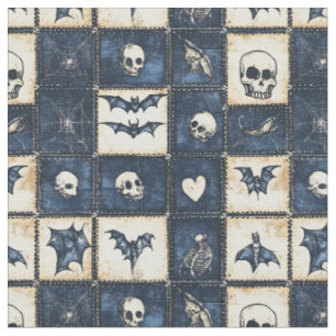 Gothic Halloween Denim Patchwork Pattern Fabric