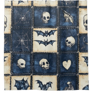 Gothic Halloween Denim Patchwork Pattern Shower Curtain
