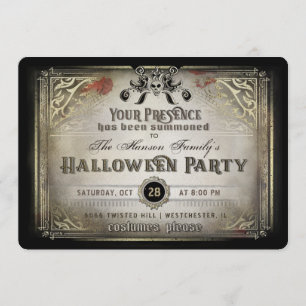 Gothic Halloween Elegance Party Black & Gold Skull Invitation