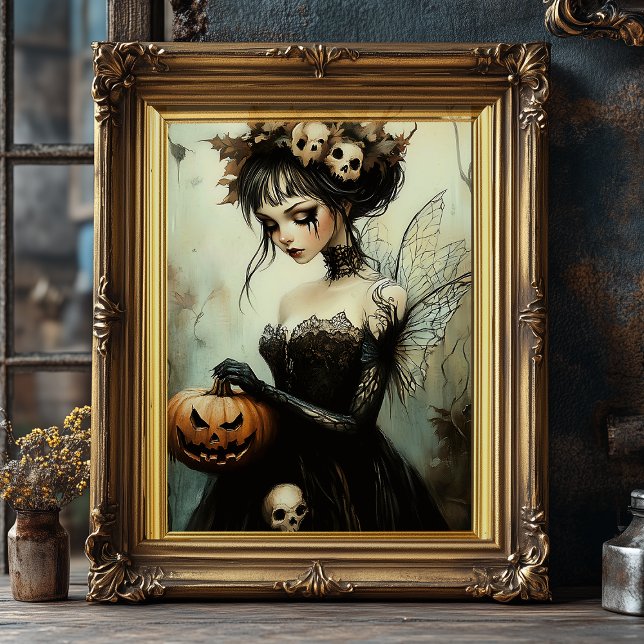 Gothic Halloween Fairy with Skulls and Pumpkin Photo Print (Creator Uploaded)