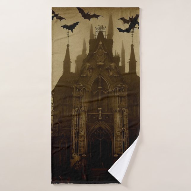 Gothic Halloween/fall cathedral and bats Bath Towel (Bath Towel)