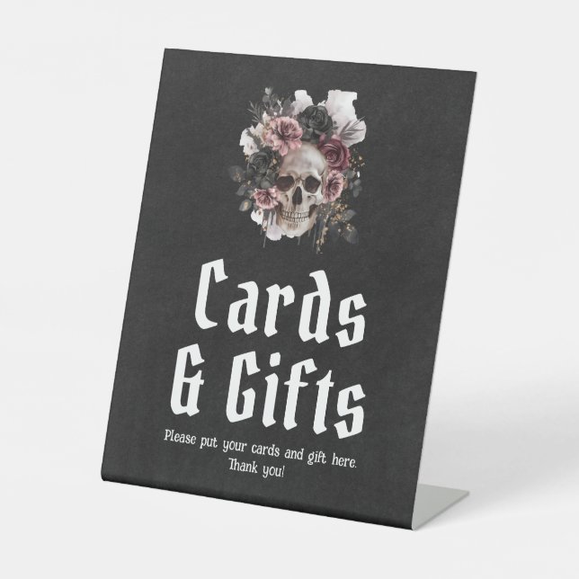 Gothic Halloween Floral Skull Cards and Gifts Sign (Front)