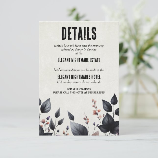 Gothic Halloween Floral Wedding Enclosure Card (Standing Front)