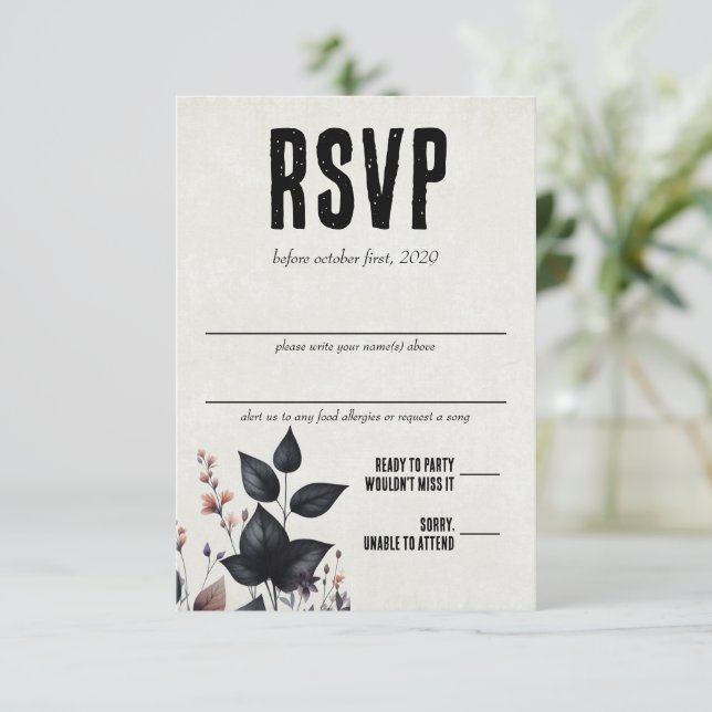 Gothic Halloween Floral Wedding RSVP Card (Standing Front)