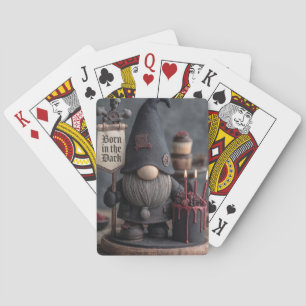 Gothic Halloween gnome with Born in the Dark sign Playing Cards