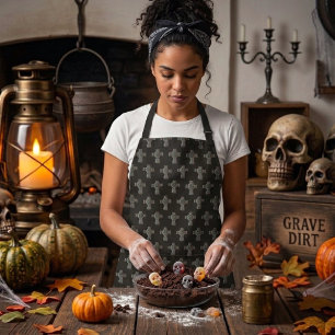 Gothic Halloween Graveyard Headstone Cross Drawing Apron