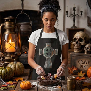 Gothic Halloween Graveyard Headstone Cross Drawing Apron