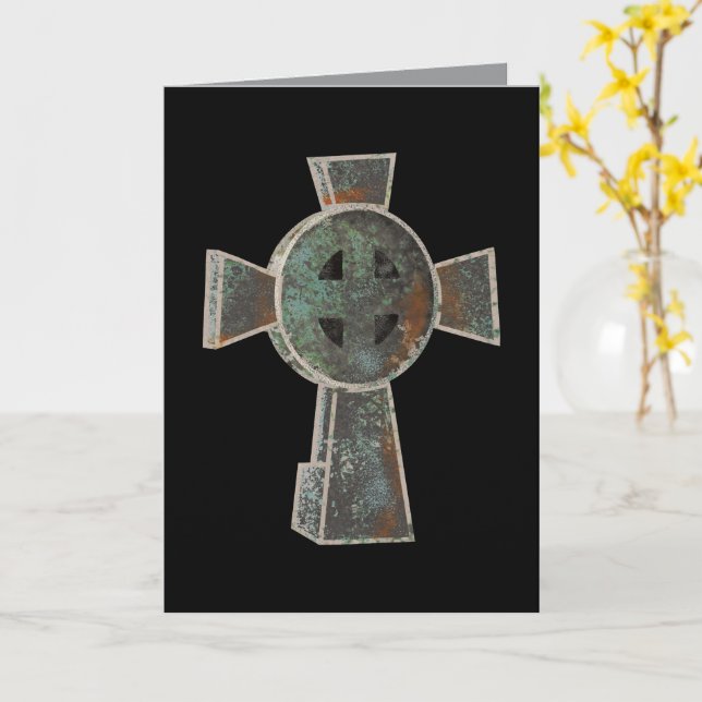 Gothic Halloween Graveyard Headstone Cross Drawing Card (Yellow Flower)