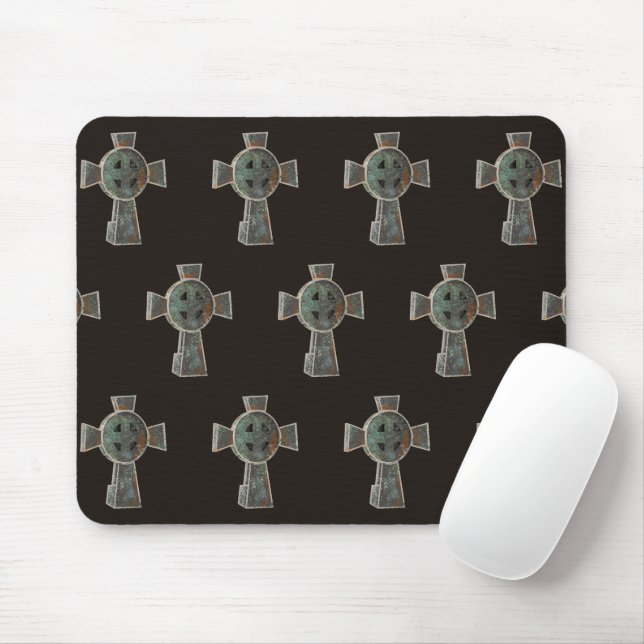 Gothic Halloween Graveyard Headstone Cross Drawing Mouse Mat (With Mouse)