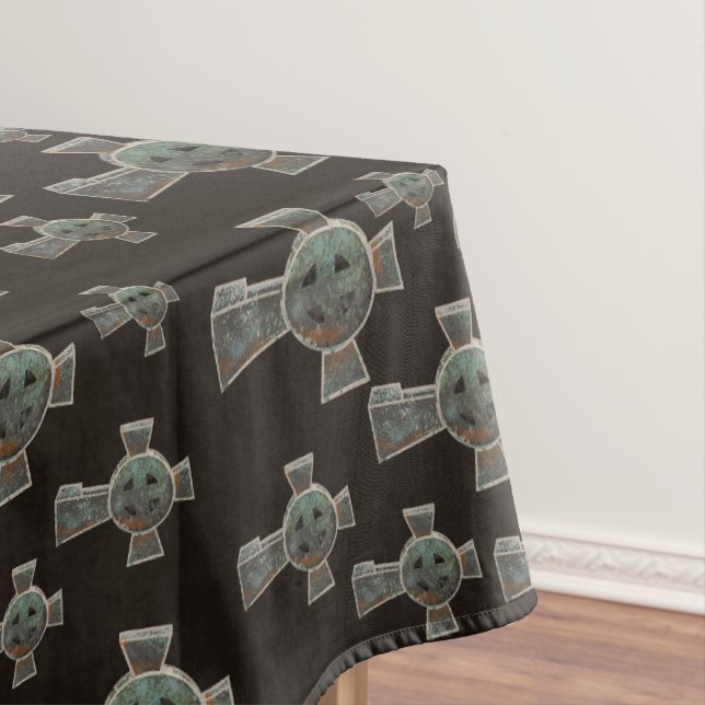 Gothic Halloween Graveyard Headstone Cross Drawing Tablecloth (In Situ)