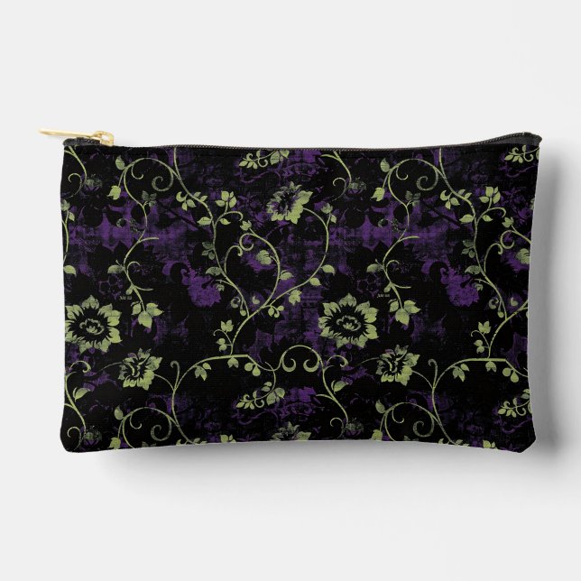 Gothic Halloween green purple botanical pattern Accessory Pouch (Front)