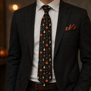 Gothic Halloween Jack-O-Lantern Ghosts & Bats Tie