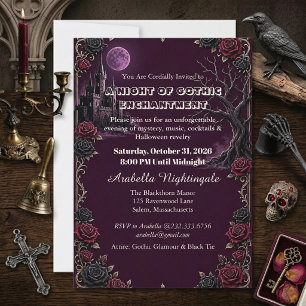 Gothic Halloween Night Purple Haunted Manor Party Invitation