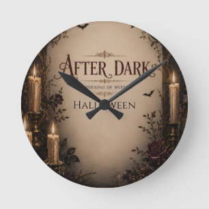 Gothic Halloween Party Invitation, Dark Candleligh Round Clock