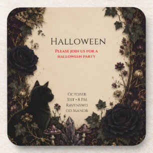 Gothic Halloween Party Roses, Dark Ivy, Moth, moon Coaster
