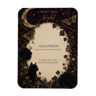 Gothic Halloween Party Roses, Dark Ivy, Moth, moon Magnet