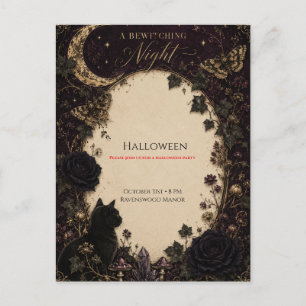 Gothic Halloween Party Roses, Dark Ivy, Moth, moon Postcard