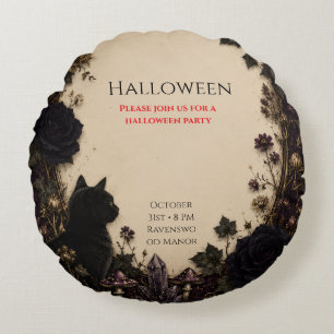 Gothic Halloween Party Roses, Dark Ivy, Moth, moon Round Cushion