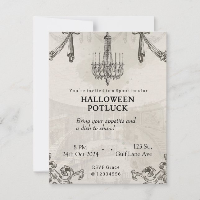 Gothic Halloween Potluck Adult Scary Party Invite (Front)
