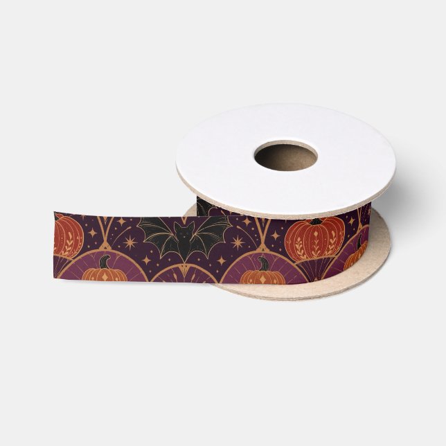 Gothic Halloween Pumpkin Damask Satin Ribbon (Spool)