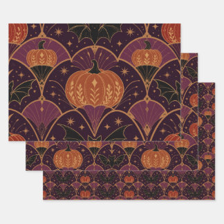 Gothic Halloween Pumpkin Damask Wrapping Paper